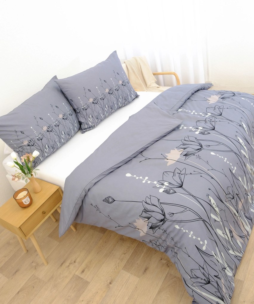 Francúzske bavlnené obliečky Renforcé - Aneta šedá