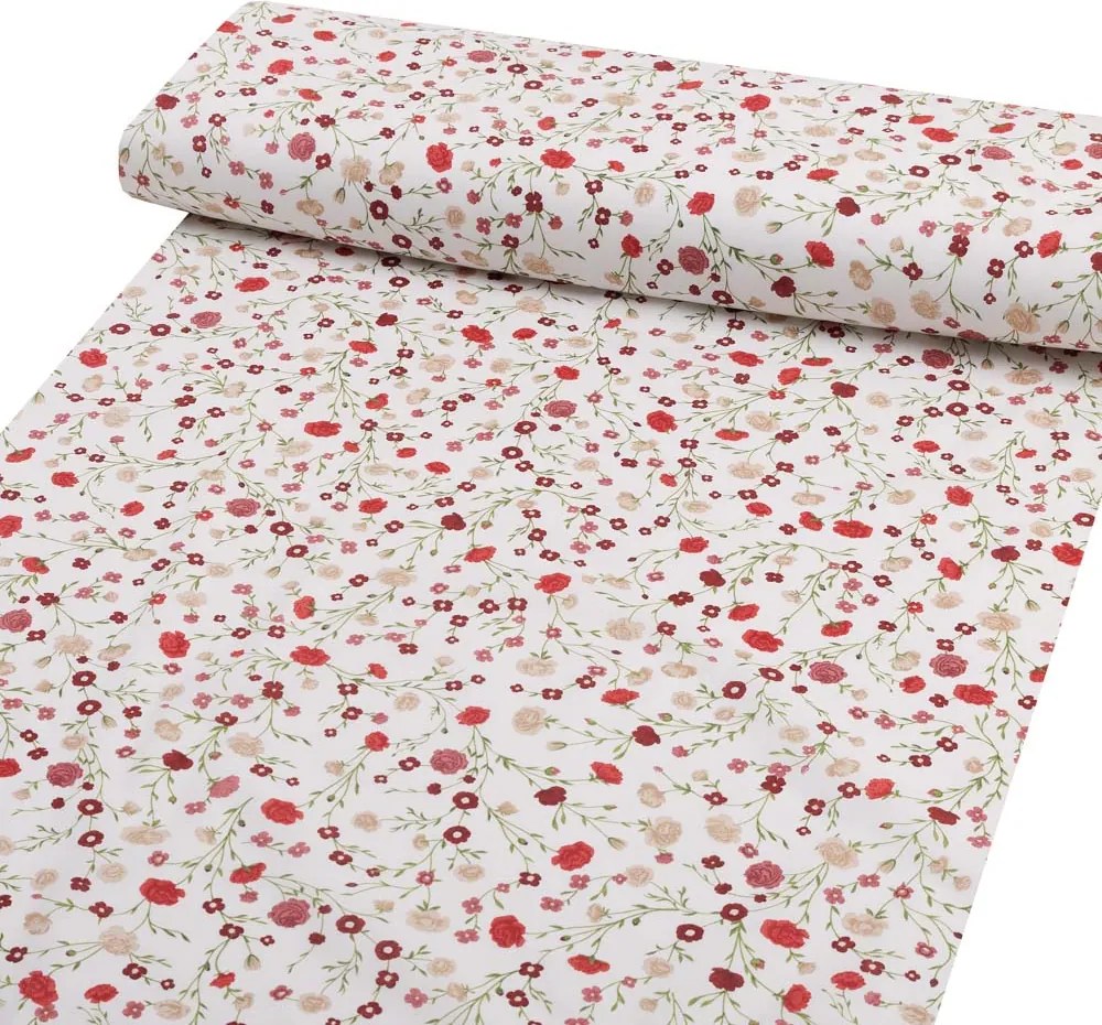 Biante Detské bavlnené posteľné obliečky do postieľky Sandra SA-719 Červeno-béžové drobné kvietky na bielom Do postieľky 100x135 a 40x60 cm