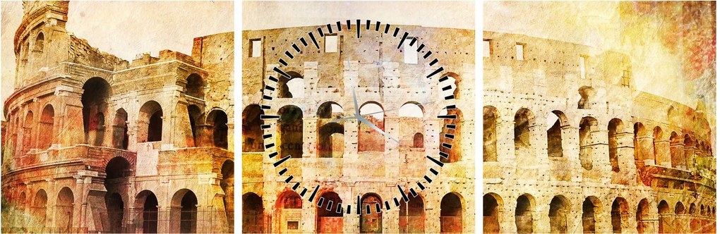 Obraz - Digitálna maľba, koloseum, Rím, Taliansko (s hodinami) (90x30 cm)