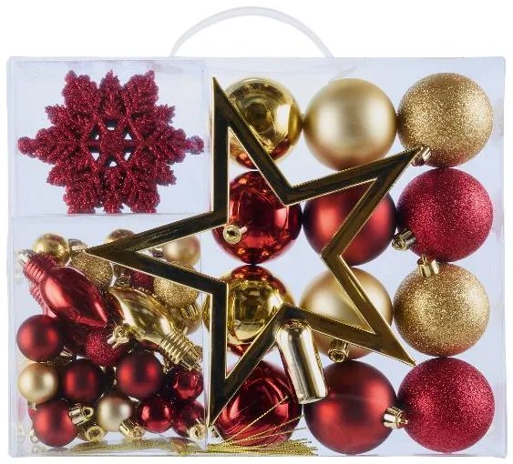 Livarno home Zasnežený umelý vianočný stromček, 150 cm + Svetelná LED reťaz, studená biela + Ozdoby, červené/zlaté  (800011005)