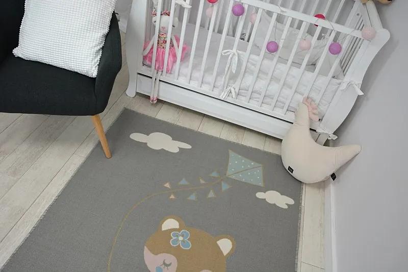 styldomova Detský sivý koberec protišmykový LOKO myška