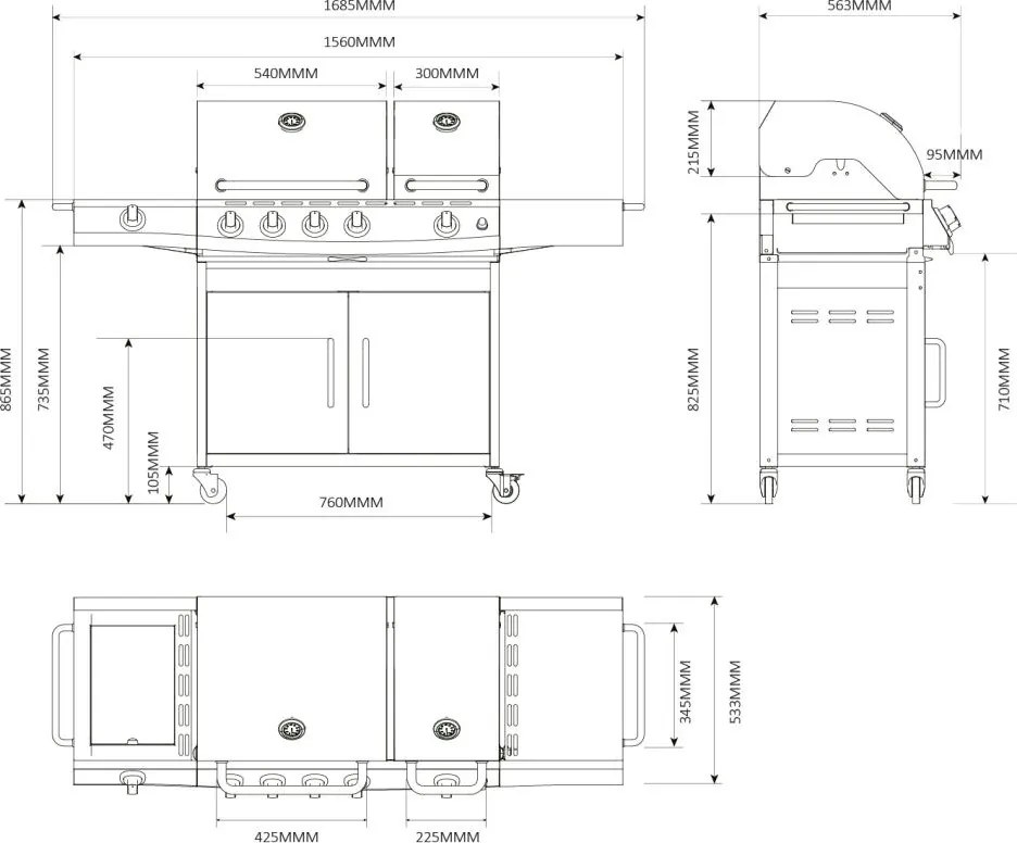 Plynový nerezový gril s bočným + INFRA horákom Avenberg LINCOLN