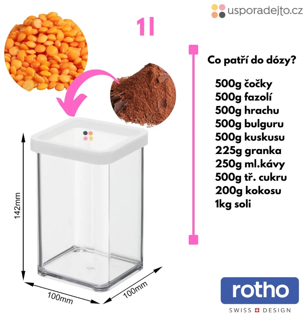 Dóza na potraviny 1l Rotho Loft - MIDDLE, biela