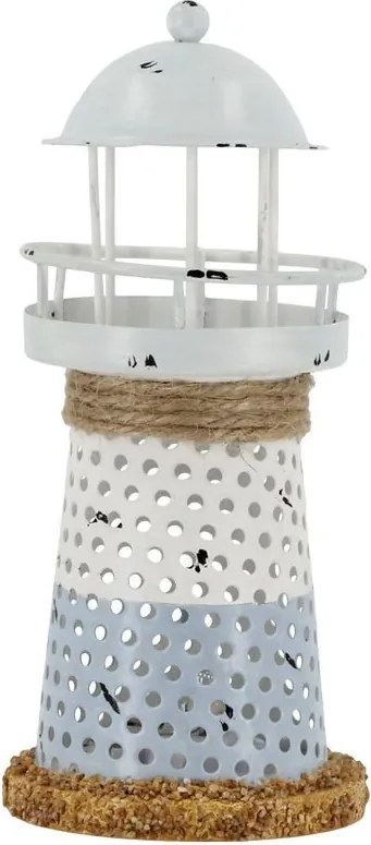 Bielo-modrá kovová dekorácia maják Lighthouse Nautic - Ø 6,5*15 cm