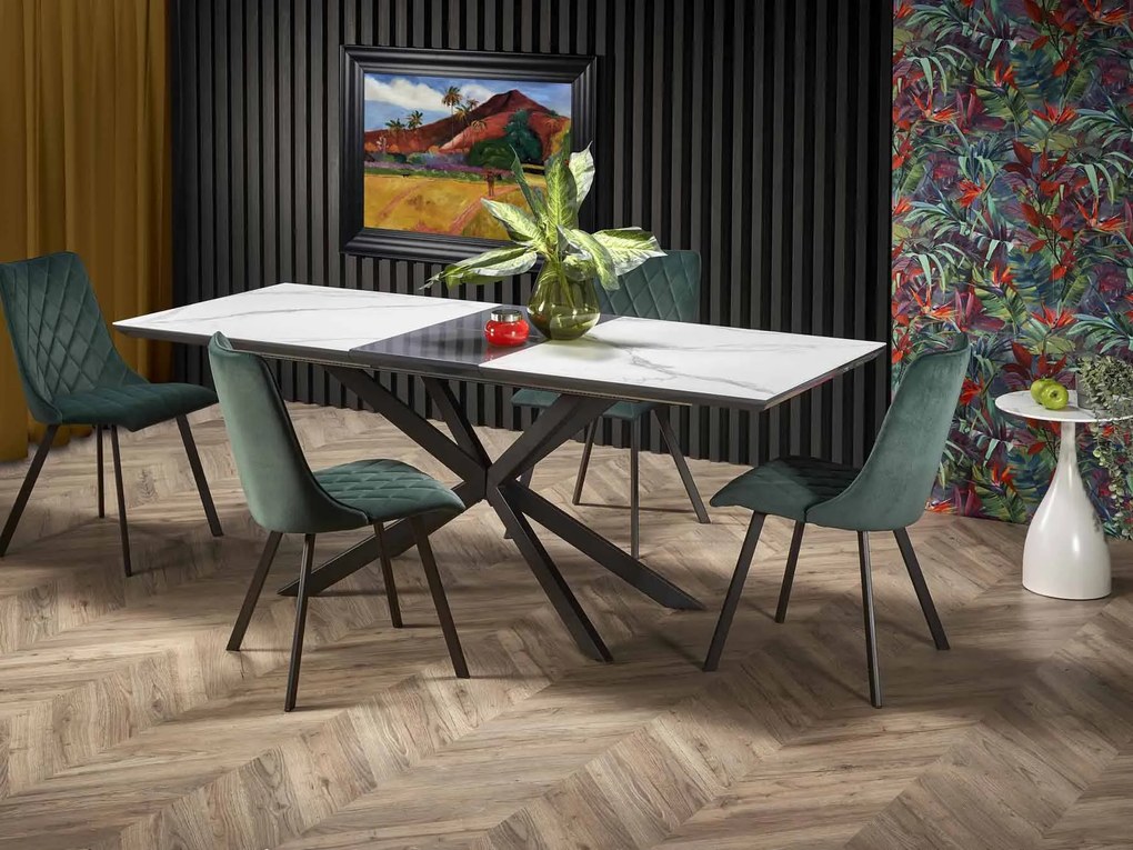 Rozkladací jedálenský stôl 160-200 cm Delma (mramor biely + čierna + sivá) (pre 6 8 osôb). Akcia -14%. Vlastná spoľahlivá doprava až k Vám domov. 1048919