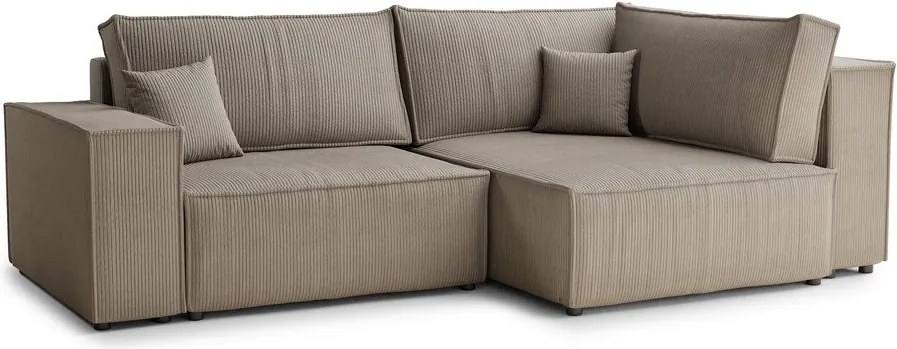 Béžová menčestrová rozkladacia/s úložným priestorom rohová pohovka (pravý roh/do L) Tonga – Maison de Rêve