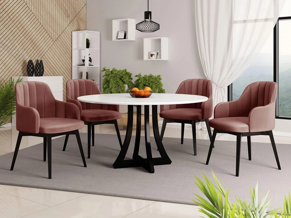 Okrúhly stôl Dagerto FI 100 so 4 stoličkami ST105 05, Dostupné poťahy: Baloo 2073, Farby: biely lesk / čierny lesk