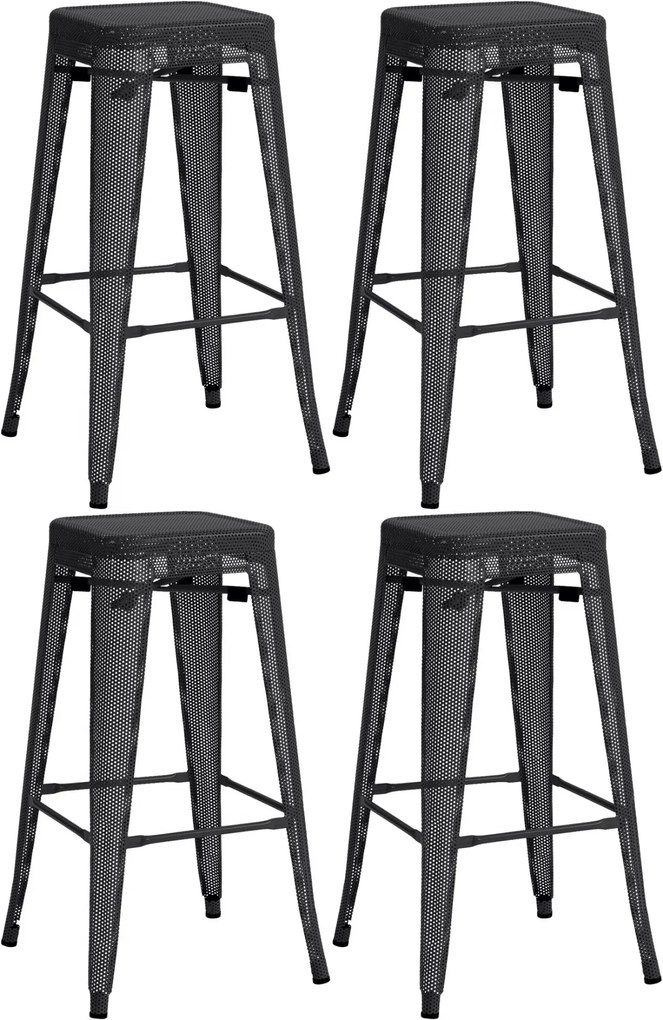 Kovová barová stolička Fletcher (SET 4 ks) - Čierna