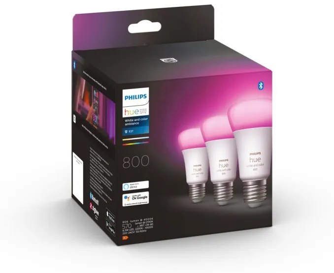 PHILIPS HUE Múdra LED stmievateľná žiarovka HUE s funkciou RGB, E27, A60, 6,5 W, 800lm, teplá biela-studená biel