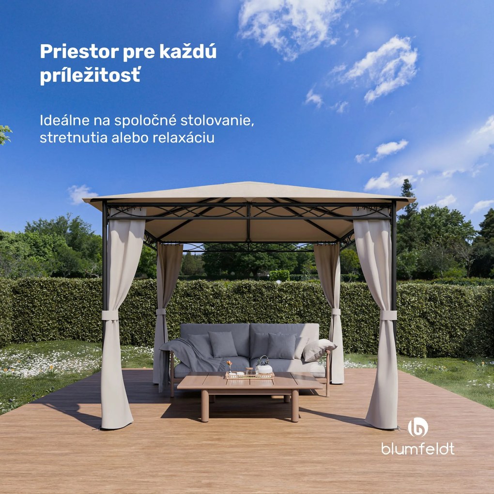 Blumfeldt Mondo, záhradný altánok, párty stan, 295 x 262 x 295, oceľ, polyester, béžový