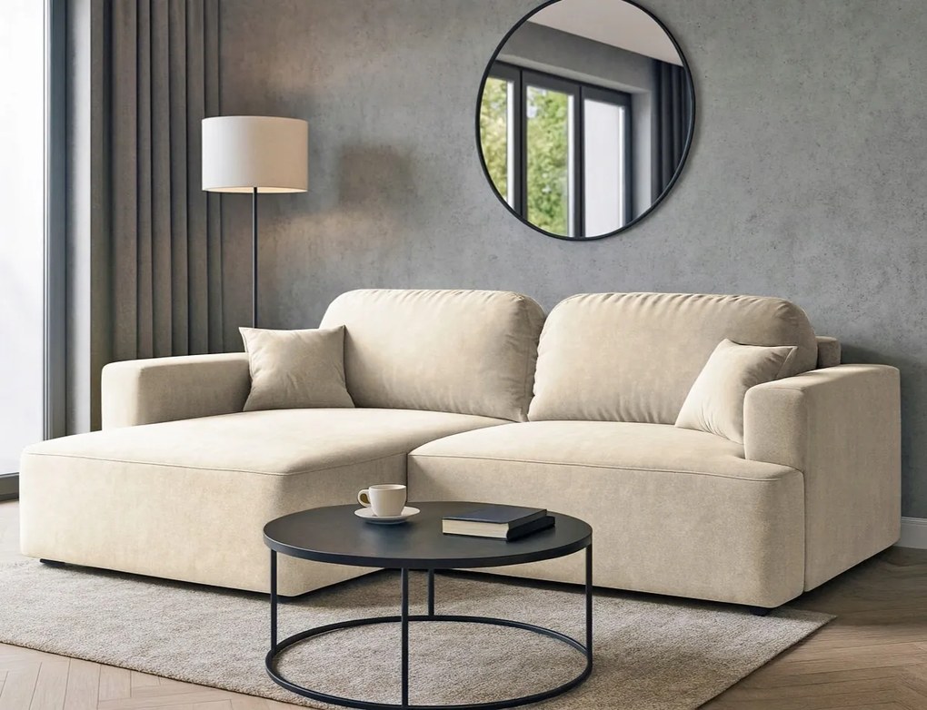 Rohová sedačka s funkciou spania Sunny ľavá L-tvarovaná s úložným priestorom béžový velúr