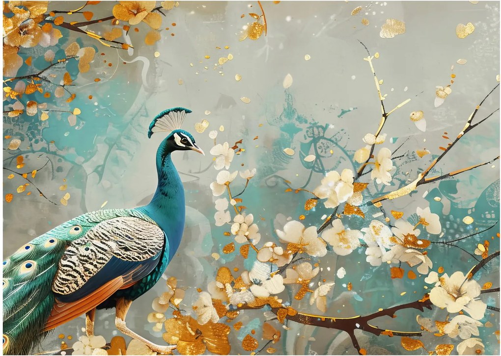 Obraz - Páv so zlatým dekorom (70x50 cm)