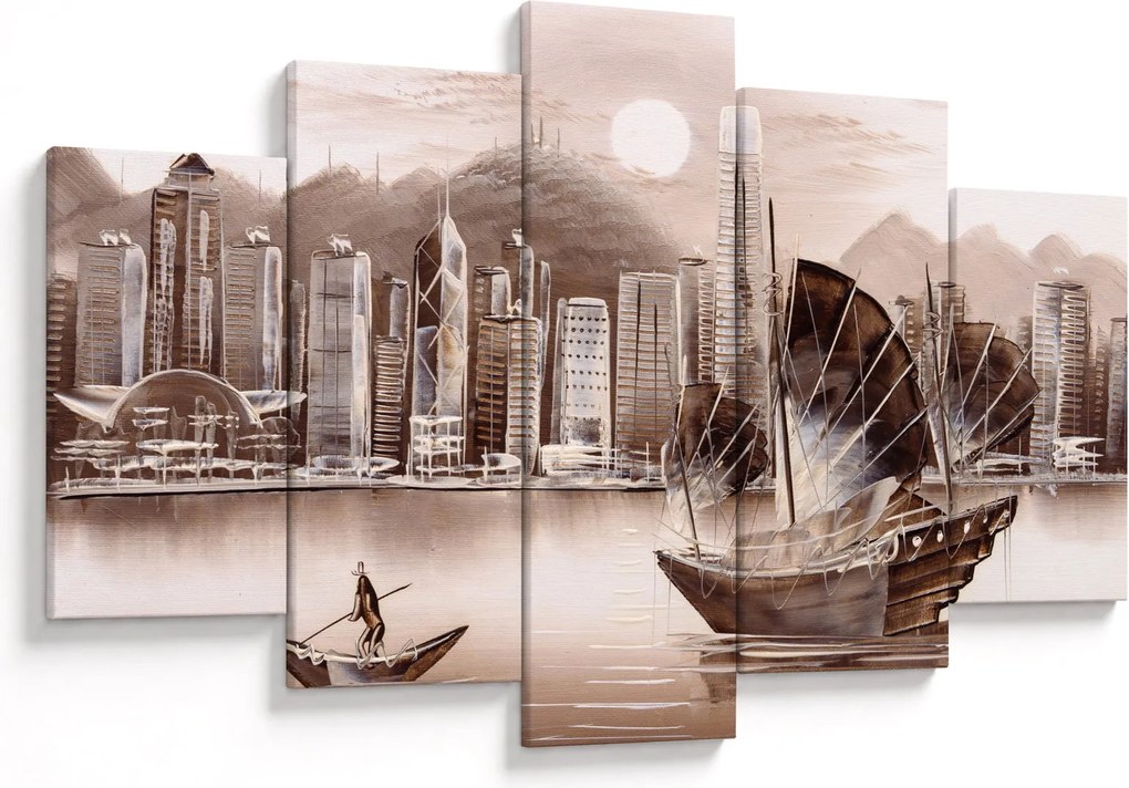 Obrázok - Victoria Harbor, Hong Kong, sépiový efekt (150x105 cm)
