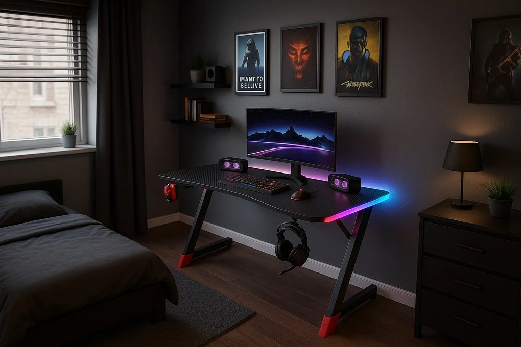 Herný stôl s podsvietením BG01 čierny 120 cm