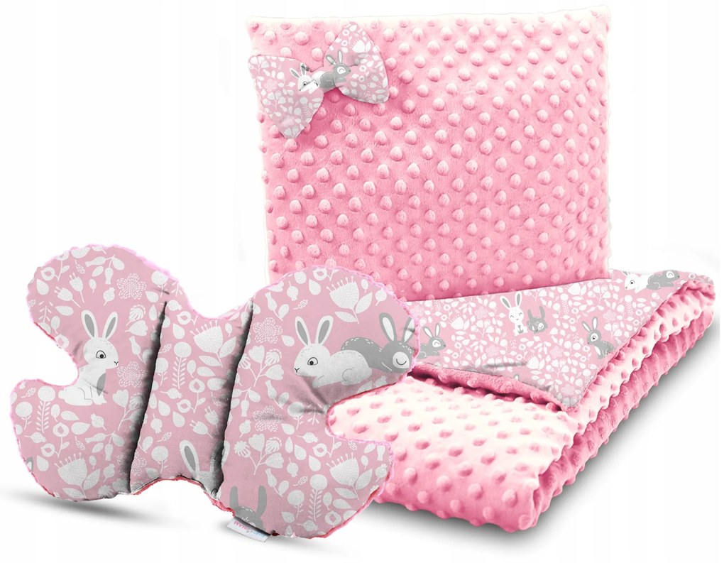 Detská deka 3v1 + vankúš Farba: ružová-zajačik