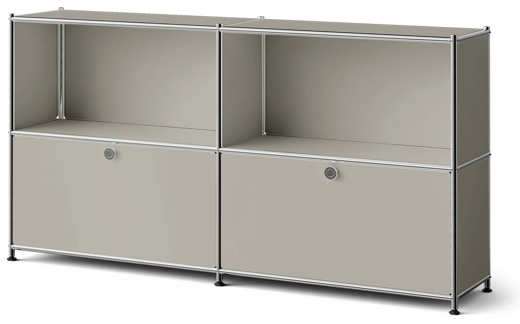 Kovový regál »CN3 Slim Line« s 2 nastaviteľnými výklopnými priečinkami, svetlosivý