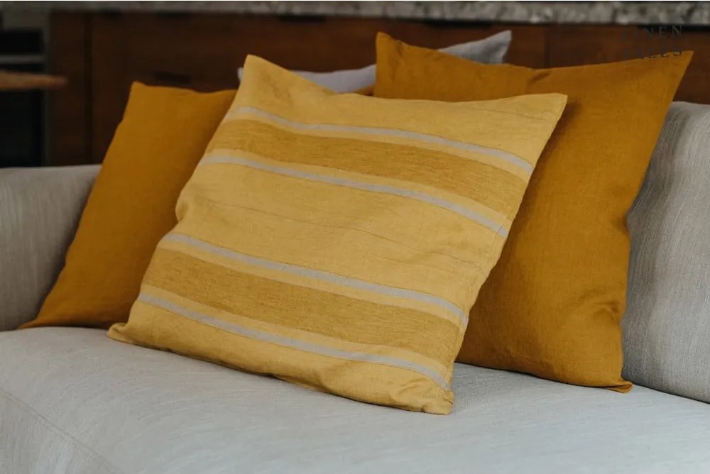 Ľanová obliečka na vankúš 40x40 cm Amber Bronze Stripes – Linen Tales