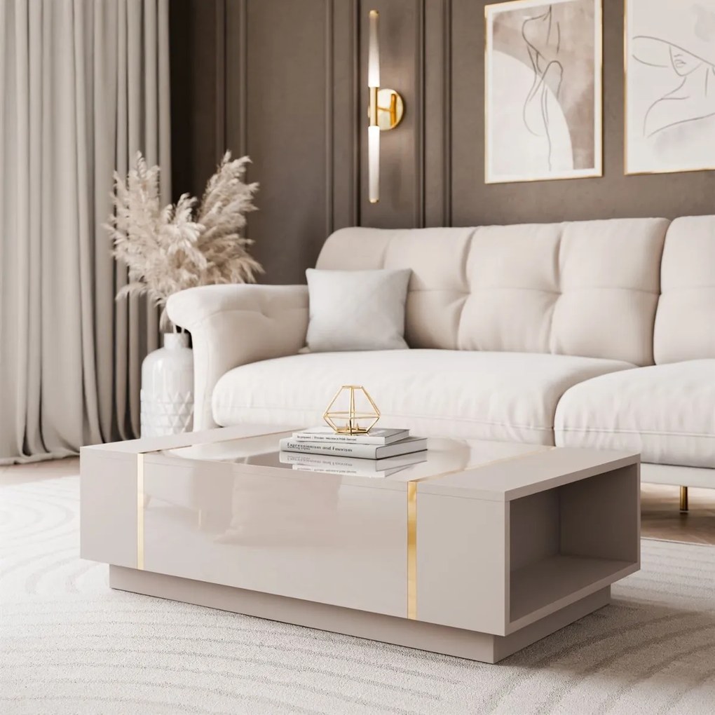 KONFERENČNÝ STOLÍK SANTINO KAŠMÍR VYSOKÝ LESK / ZLATÝ