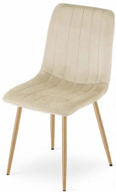 Jedálenská stolička LAVA zamatová svetlobéžová / drevené nohy