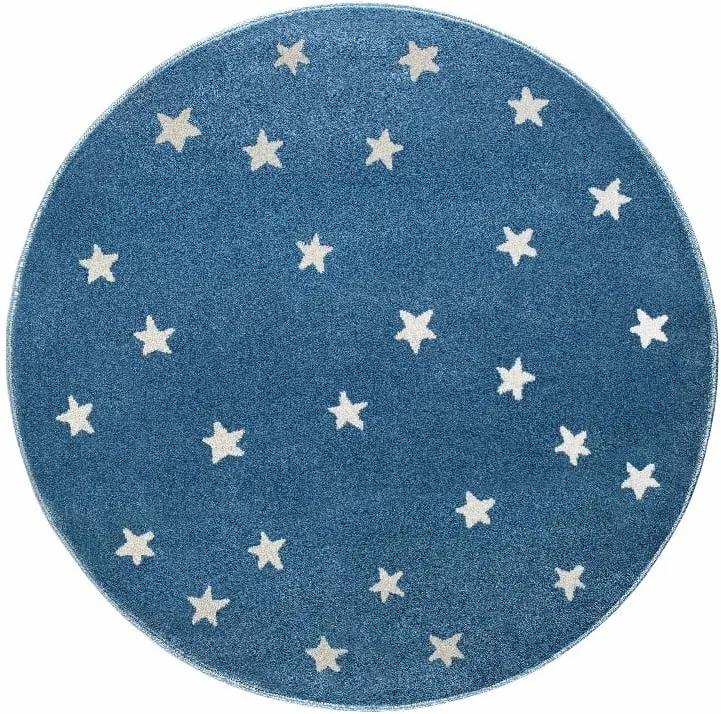 Modrý okrúhly koberec s hviezdami KICOTI Azure, 100 × 100 cm