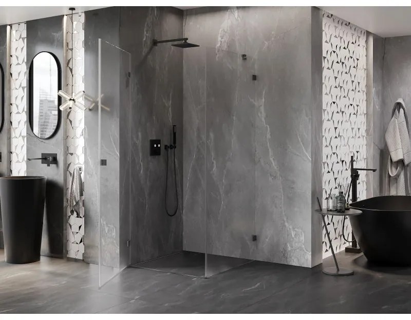 Mexen Lunar-B L, 1-krídlový sprchový kút, ľavý, 80 x 80 cm, 8mm číre sklo, grafitový profil, 832L-080-080-95-00-L