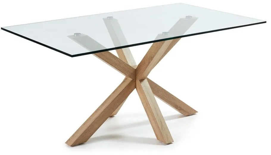Sklenený jedálenský stôl s prírodným podnožím Kave Home, 160 x 90 cm