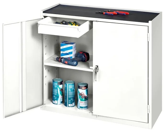 Kovová skrinka SERVE, 2 zásuvky, 900x950x450 mm, biela