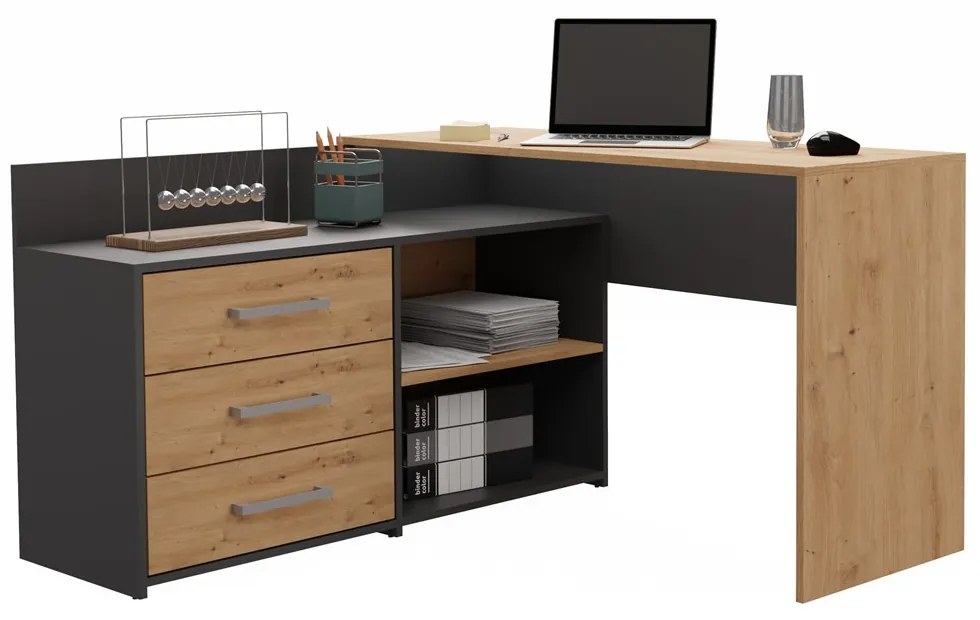 Rohový pc stolík Debio 1 (antracit + dub artisan). Akcia -18%. Vlastná spoľahlivá doprava až k Vám domov. 1132463