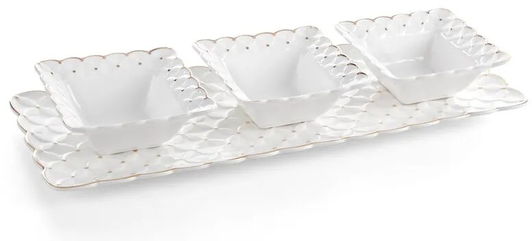 Dekorstudio Ozdobné misky na podnose BELIA03 40 x 15 x 5 cm - krémové