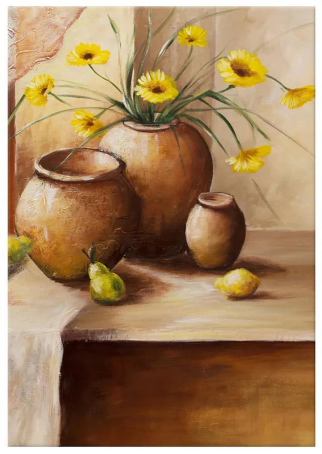Gario Ručne maľovaný obraz Žlté kvety vo váze Rozmery: 120 x 80 cm