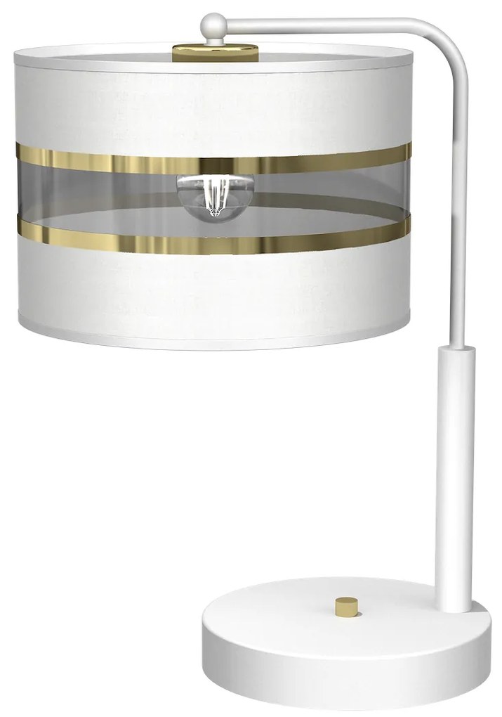 Stolná lampa Ultimo, 1x biele/zlaté textilné tienidlo, w
