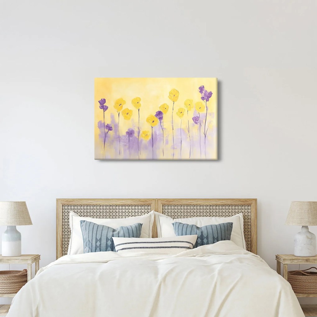 Obraz - Fialové a žlté kvietky (90x60 cm)