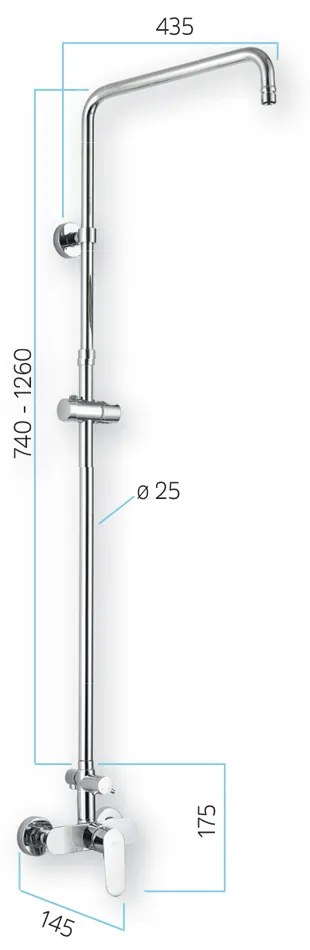 Mereo Mereo, Nástenná sprchová bateria Viana 150 mm so sprchovou tyčou bez príslušenstva, MER-CBE60104S