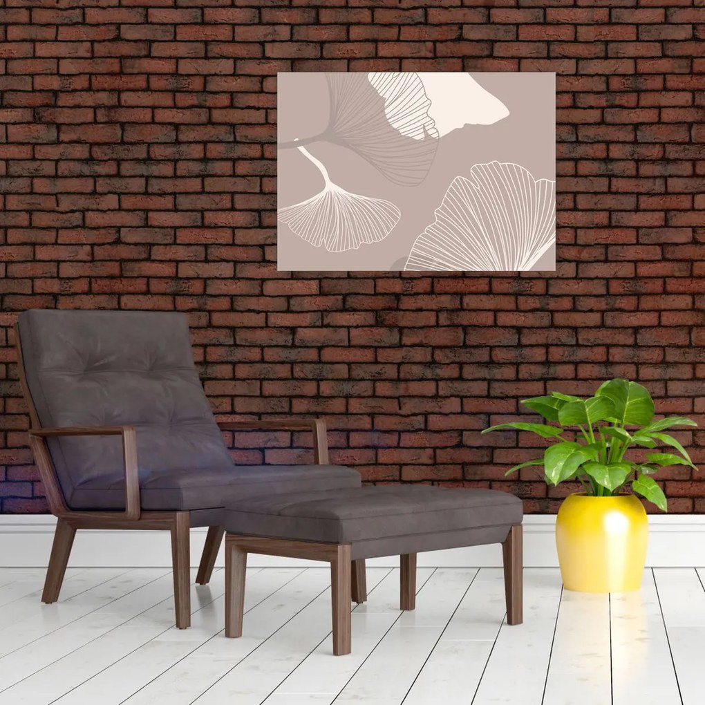 Sklenený obraz - Béžové listy N⁰1 (70x50 cm)