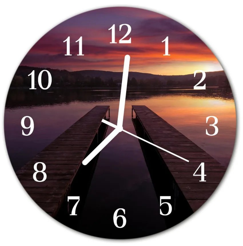 Nástenné sklenené hodiny Západ slnka fi 30 cm