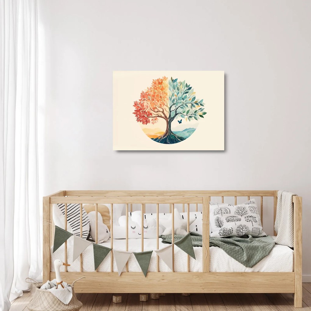Sklenený obraz – Duálny strom s motýľom (70x50 cm)