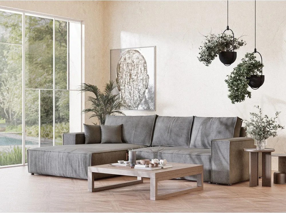 Sivá ženilková rozkladacia/s úložným priestorom rohová pohovka (ľavý roh/s leňoškou) Maze – Maison de Rêve