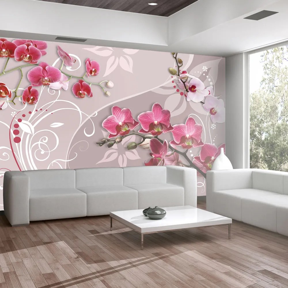 Fototapeta Bimago - Flight of pink orchids + lepidlo zadarmo 200x140 cm