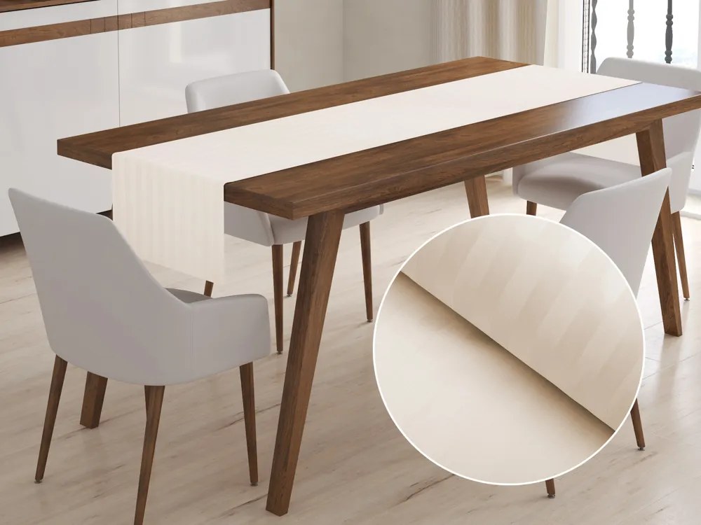 Biante Damaškový behúň na stôl Atlas Grádl DM-016 Krémový - pásiky 2 cm 20x120 cm