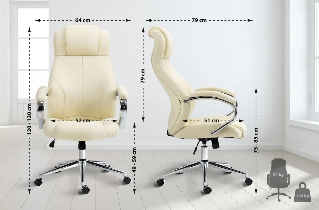 Design-Shop Kancelárska stolička Salford - koža - Krémová