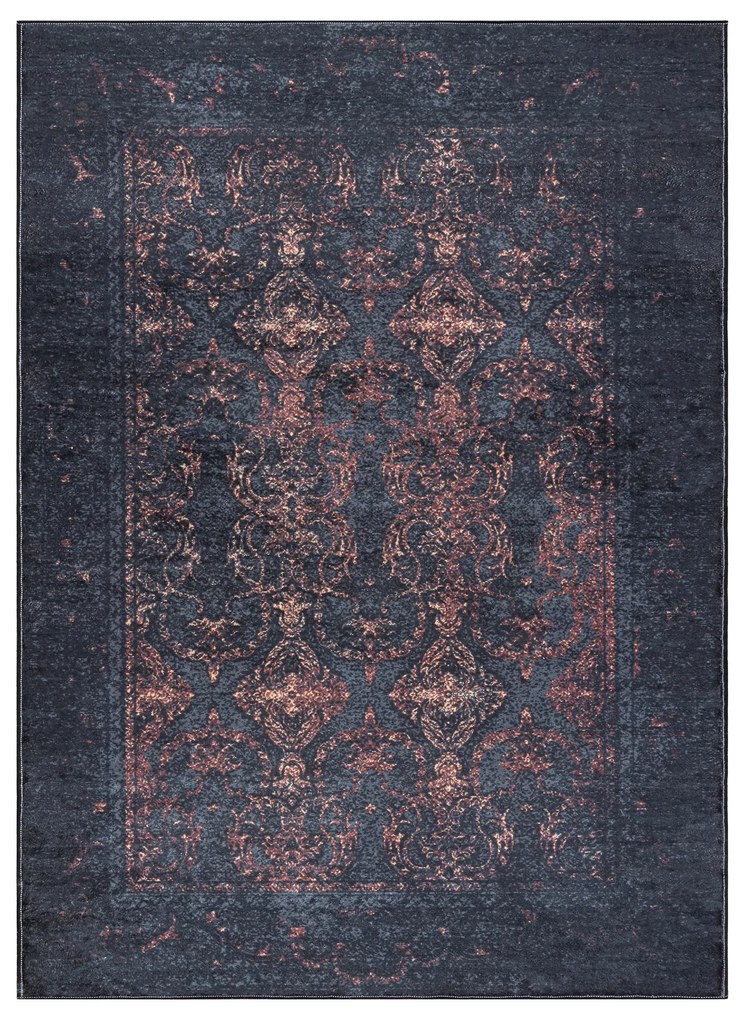 ANDRE prateľný koberec Ornament, čierno-terakotový, rozmer 160x220 cm