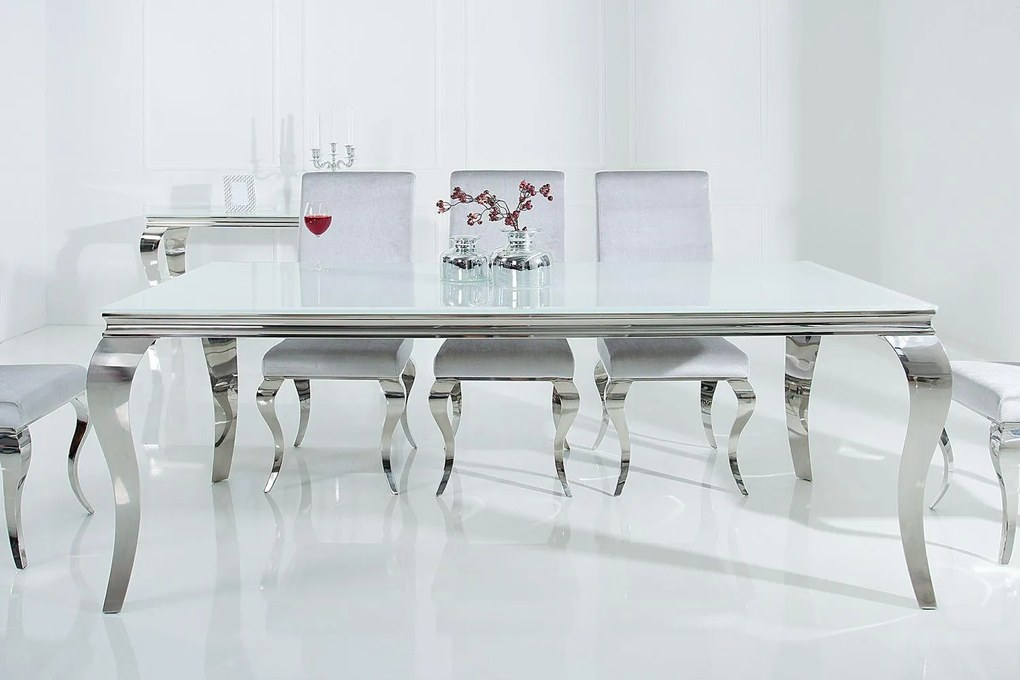 Jedálenský stôl Rococo 200 cm biela / strieborná