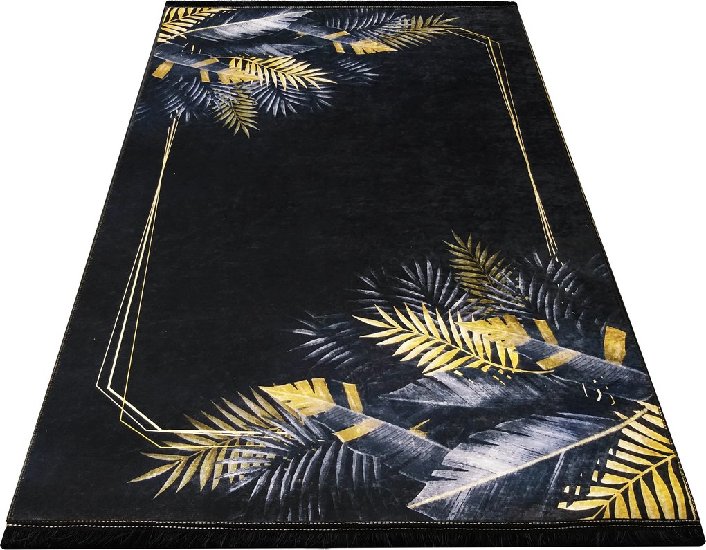 DY Čierno-zlatý koberec s motívom listov Black 01 Rozmer: 180x280 cm