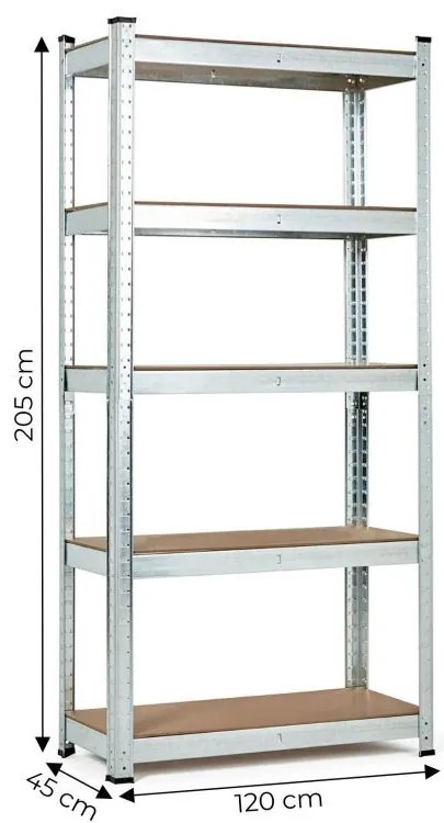 Stabilný kovový úložný regál s 5 policami 205x120x45 cm