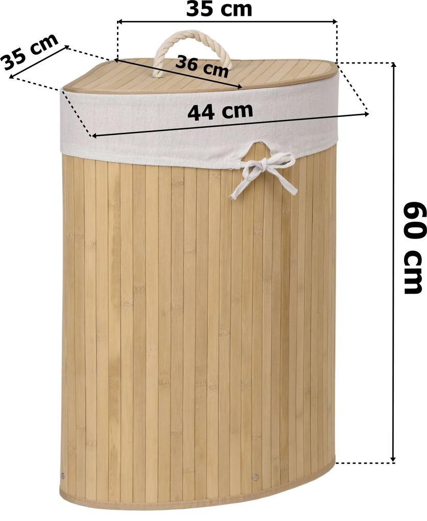 DAALO Bambusový kôš na bielizeň NATURAL - rohový 60L