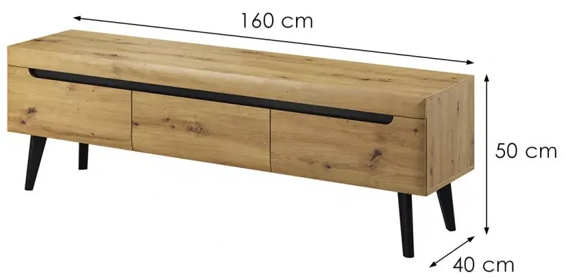 Televízny stolík Nordi 160 cm čierna/orech remeselný