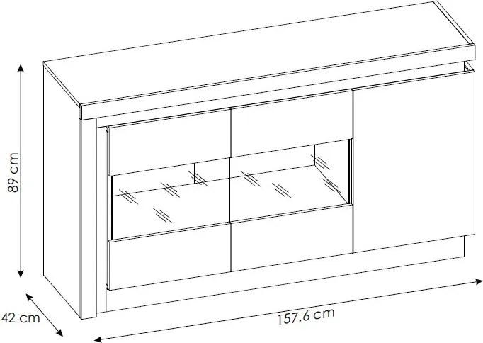 Komoda s prosklením Lyon, biela lesk, s osvetlením