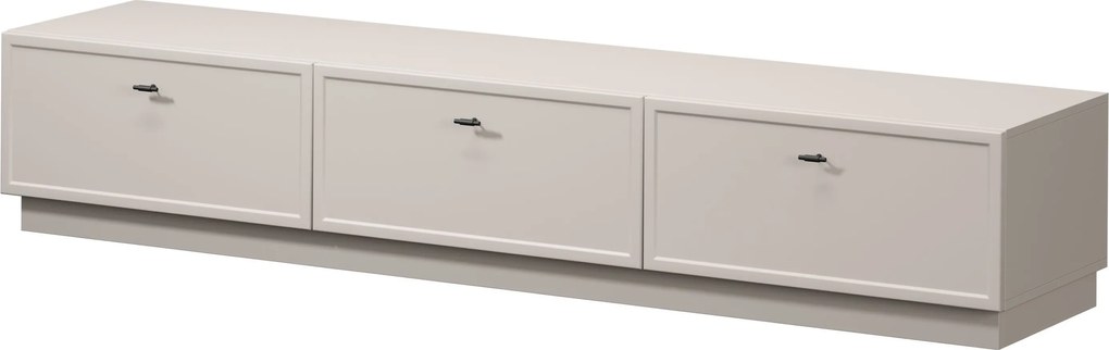 TV stolík Lorini 200 cm na sokli – kašmírová / čierna / úchytky T