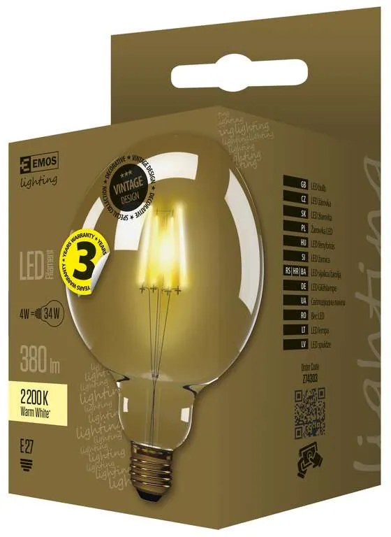 Led žiarovka vintage g125 4w e27 teplá biela+