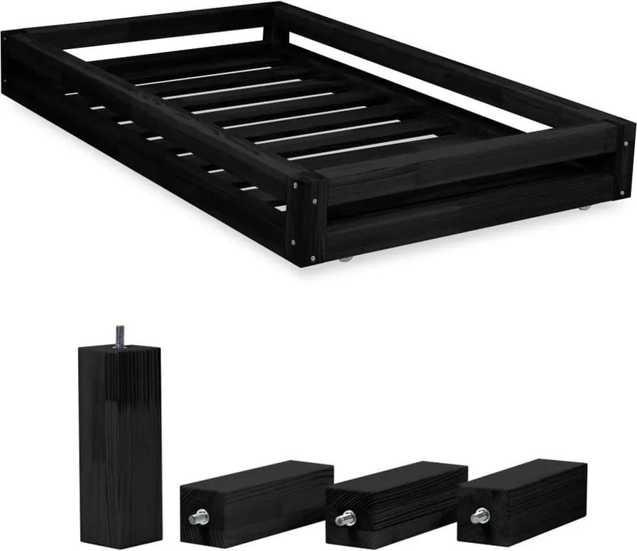 Sada čiernej zásuvky pod posteľ a 4 predĺžených nôh Benlemi, pre posteľ 90 × 180 cm